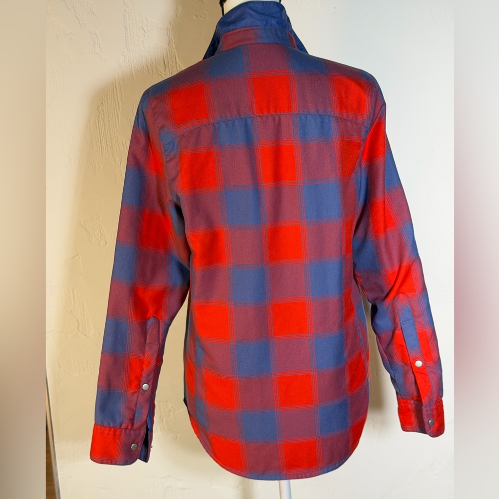 Red and Blue Plaid Reversible Quilted Shacket Snap Button-Up - Picture 3 of 16